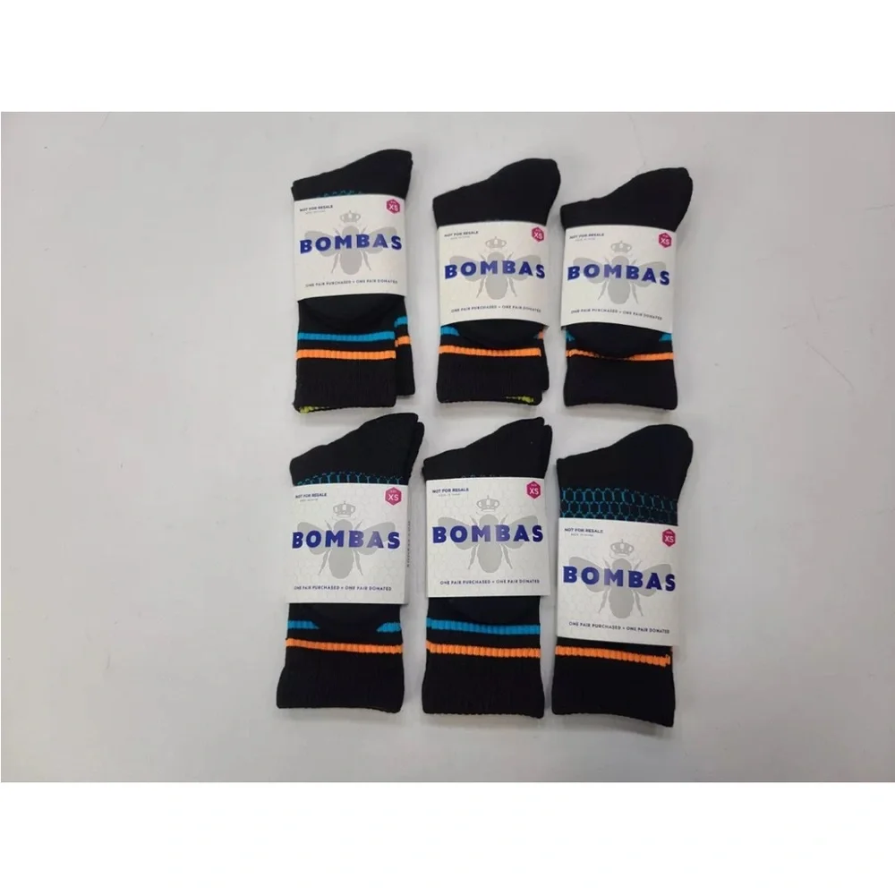 Bombas Black Socks With Colorful Print 6 PAIRS Size XS Fits Kids Size 1-6 NEW